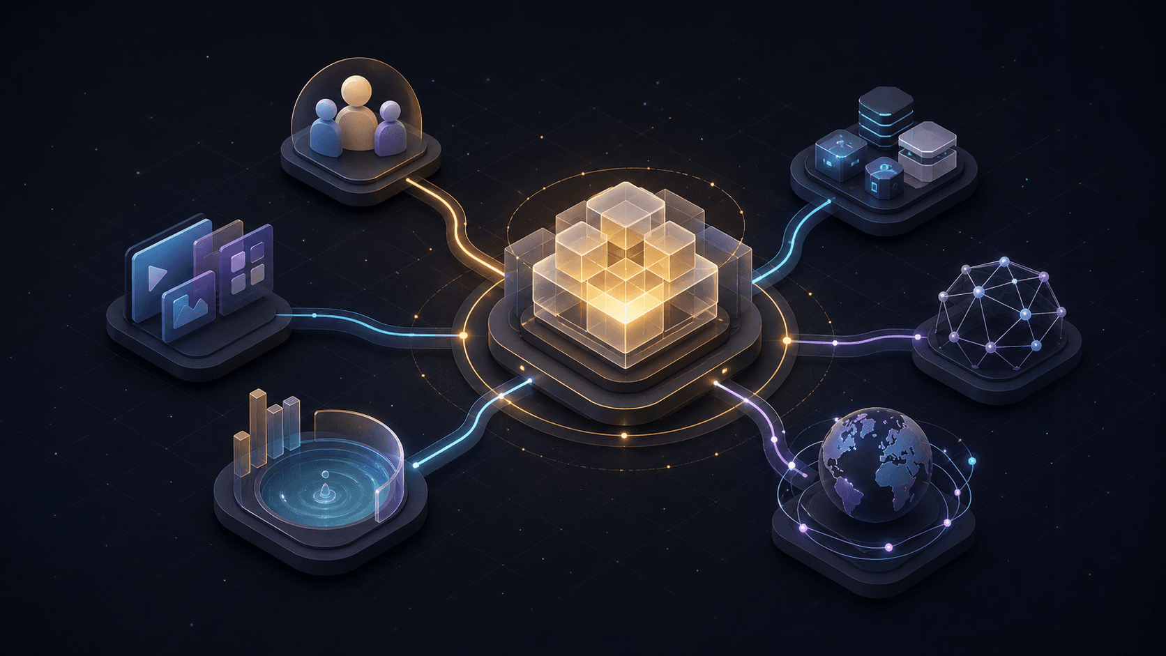 Abstract network of connected Web3 project building blocks